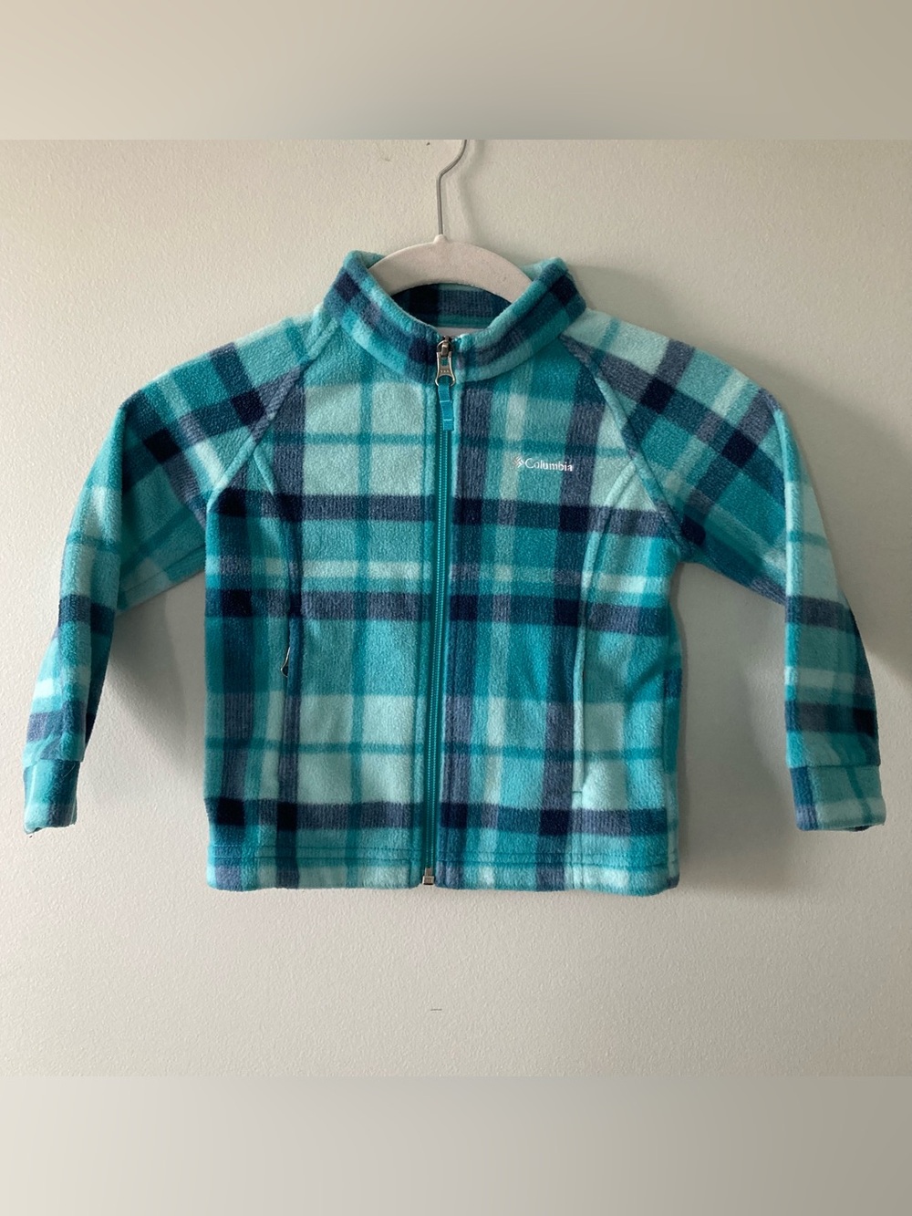 Columbia Size 3T Aqua Blue Plaid Fleece Jacket  Coat  Girl Boy